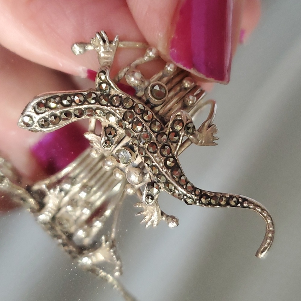 VINTAGE STERLING SILVER MARCASITE GECKO RING... - Picture 9 of 10